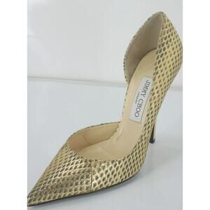 Jimmy Choo WIllis Gold Snake Half d'Orsay Pointy Pumps High Heels